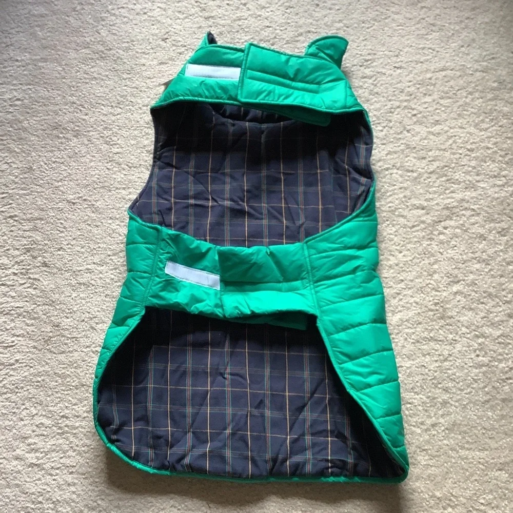 BOOTS & BARKLEY Reversible Puffer Vest XL Dog Coat NEW Green Navy Plaid Winter